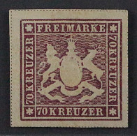 WÜRTTEMBERG 42 A * 70 Kr. Violettbraun, LUXUS, Originalgummi, Fotoattest 3800,-€ - Postfris