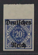 Dienstmarke  55 YU **  20 Pfg. Wz. Ringe UNGEZÄHNT, Postfrisch, Geprüft  300,- € - 1922-1923 Lokalausgaben