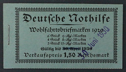 MARKENHEFTCHEN 28.2 ** Nothilfe 1929 Korrigiertes Datum, Postfrisch, KW 1100,- € - Carnets