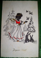 Carte De Voeux ANGE DE NOEL OISEAUX , LAPINS , Dans La NEIGE, Sapin, Silhouette CUTE CHRISTMAS ANGEL IN SNOW RABBIT - Silueta