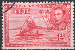 FIJI/1940-9/USED/SC#132a/ KING GEORGE VI / KGVII / CANOE / 1 1/2p ROSE CARMINE - Fiji (...-1970)