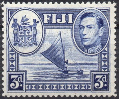 FIJI/1938-55/MH/SC#122/ KING GEORGE VI / KGVII /CANOE/ COAT OF ARMS / 3p DEEP ULTRA - Fiji (...-1970)