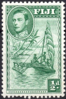 FIJI/1938-55/MNH/SC#117/ KING GEORGE VI / KGVII / FIJI CULTURE / CANOE / 1/2p GREEN / YELLOW SPOTS - Fiji (...-1970)