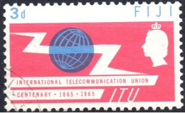 FIJI/1965/USED/SC#211/ ITU ISSUE / INTERNATIONAL COMMUNICATION UNION / 3p BLUE & ROSE RED - Fiji (...-1970)