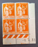 France 1933  N°286 Orange Foncé En Bloc De 4  6/4/35  **TB Cote +40€ - 1930-1939