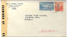 Cuba Airmail EXAMINED Pinar Del Rio (with Silver Flags Sticker On Back) - Storia Postale