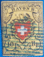 Zu 16II RAYON II Type 36 Pierre D/RO Variété 1.08 "jaune Marbré" Obl. SBK 250 CHF Voir Description - 1843-1852 Timbres Cantonaux Et  Fédéraux