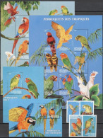 Congo Ex Zaire 2000, Animals, Birds, Parrots, 4val +18val In 2BF +2BF - Nuovi