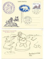 PO - 166 - Carte D'après Dessin De Paul-Emile Victor - Expédition Franco-Suisse Scoresbysund 1985 - Cachets Illustrés - Arctic Expeditions