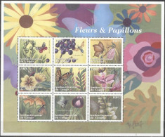 Congo Ex Zaire 2001, Flowers, Insects, Butterflies, 9val In BF - Nuovi