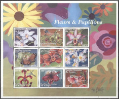 Congo Ex Zaire 2001, Flowers, Orchids, Insects, Butterflies, 9val In BF - Nuovi