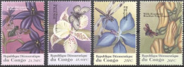 Congo Ex Zaire 2001, Flowers, Insects And Butterflies, 4val - Nuovi