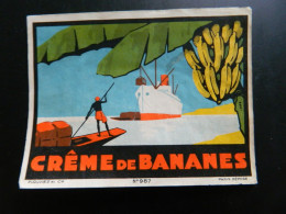 ANCIENNE ETIQUETTE            CREME DE BANANES           PLOUVIEZ    PARIS DEPOSE      ( 13   X  10 Cms ) - Alcohols & Spirits