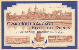 CAMBODGE - GRAND HÔTEL D' ANGKOR Et HÖTEL Des RUINES - FLYERS ANCIEN (11x17cm) TRES BON ETAT - Autres & Non Classés