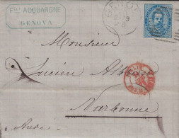 ITALIE - GENOVA - CACHET ROUGE D'ENTREE ITALIE AMB. MT CENIS - ENTETE FRATELLI ACQUARONE LE 20-10-1879 - VERSO AMBULANT. - Marcofilía