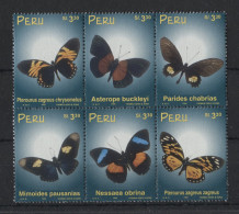 Peru - 1999 Native Butterflies Block Of Six MNH__(TH-22278) - Peru