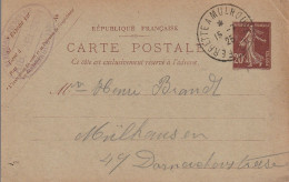 France Alsace Ambulant Ferrette à Mulhouse 2° Sur Entier Postal 1925 - Lettres & Documents