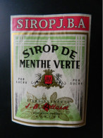 ANCIENNE ETIQUETTE     SIROP  J. B. A     SIROP DE MENTHE VERTE  ETABLISSEMENTS J.B. ALLAIN NANTES ( 15  X  11,2  Cms ) - Andere & Zonder Classificatie