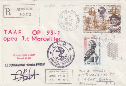 TAAF MS Marion Dufresne Registered Cover Ca Alfred Faure Crozet 19.2.1992 (60271) - Polareshiffe & Eisbrecher