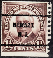 USA Precancels New Jersey 1930 Sc686, 1½c Harding, Coil. NEWARK / N.J. Perf On 1 Side - Prematasellado