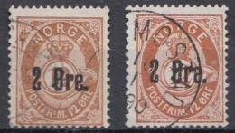 NO005ZB – NORVEGE - NORWAY – 1888 – POST HORN OVERP. – SC # 46(x2) USED 4,25 € - Gebraucht