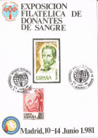 55629. Tarjeta  MADRID 1981, Congreso Donantes De SANGRE, Exposicion Filatelica - Lettres & Documents