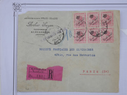 DR8 EGYPTE   LETTRE RECO DEVANT  1922 ALEXANDRIA A PARIS +BLOC DE 6 TP  +AFF. INTERESSANT++ - Storia Postale