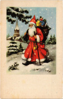 PC SANTA CLAUS IN RED WITH PRESENTS IN THE SNOW, Vintage Postcard (b55438) - Saint-Nicolas