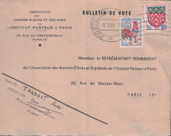 POSTE AUX ARMEES - LE 6-2-1965 - GRAND CACHET AVEC FLEURON EN BAS - FLAMME 6 BANDES - ENVELOPPE BULLETIN DE VOTE. - Cachets Militaires A Partir De 1900 (hors Guerres)