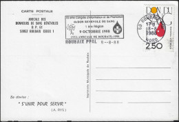 France 1988. Flamme Congrès D'information Et De Promotion Du Don Bénévole Du Sang, Amicale De Roubaix. 8-8-88 - Médecine
