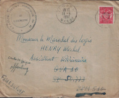 MAROC - TEMARA - TIMBRE FM ROUGE -ETABLISSEMENT HIPPIQUE N°41 - AVEC CORRESPONDANCE LE 15-6-1952. - Cachets Militaires A Partir De 1900 (hors Guerres)