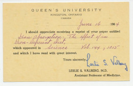 Postal Stationery Canada 1964 Queen S University Kingstin Ontario - Request - Medicine - Non Classificati