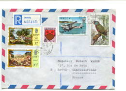 JERSEY 1984 - Affranchissement Sur Lettre Recommandée - Oiseau / Avion / Blason / Peinture + Récépissé Postal - Jersey