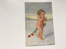 Carte Postale Ancienne Signée Fialkowska W. Ange (enfant Nue) - Fialkowska, Wally