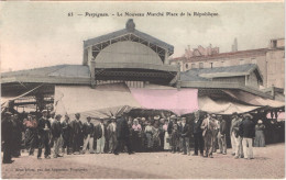 FR66 PERPIGNAN - Brun 63 - Colorisée - Le Nouveau Marché Place De La République - Animée - Belle - Mercati