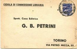 A241 - Cedola Di Commissione Libraria Affrancato 6L. Democratica 28-4-1949 - Marcofilía