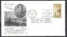 Canada First Day Cover 1969 5 Cents Sir Isaac Brock - 1961-1970