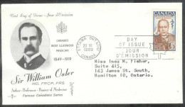 Canada First Day Cover 1969 5 Cents Sir William Osler - 1961-1970