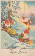 BABBO NATALE Buon Anno Natale GNOME Vintage Cartolina CPSMPF #PKD337.A - Santa Claus