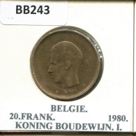 20 FRANCS 1980 DUTCH Text BELGIQUE BELGIUM Pièce #BB243.F.A - 20 Frank