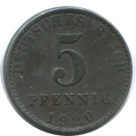 5 PFENNIG 1920 A GERMANY Coin #AE321.U.A - 5 Rentenpfennig & 5 Reichspfennig