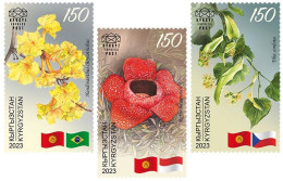 Kyrgyzstan 2024 30 Ann Diplomatic Relations With Brasil Indonesia And Czechia KEP Set Of 3 Stamps MNH - Kirgisistan