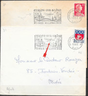 Curiosité Chalon-sur-Saone Ppal 1959 Et 1966, La Flamme A été Refaite Avec Une Très Légère Différence, Un Coup De Burin - Lettres & Documents