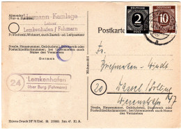 1947, Landpost Stpl. 24 LEMKENHAFEN über Burg (Fehmarn) Auf Karte M. 2+10 Pf.  - Covers & Documents