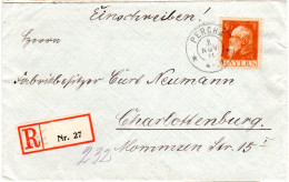 Bayern 1911, 30 Pf. Luitpold (Type I) Auf Einschreiben Brief V. PERCHA - Briefe U. Dokumente