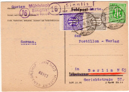 1946, Landpoststempel 16 SINGLIS über Borken Auf Zensur Karte N. Berlin - Briefe U. Dokumente