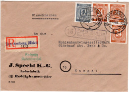 1946, Landpoststempel 16 REDDIGHAUSEN über Frankenberg Auf Einschreiben Brief. - Covers & Documents