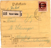 Bayern 1920, EF 75 Pf. Volksstaat Auf Paketkarte V. RENNERTSHOFEN - Briefe U. Dokumente