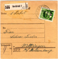 Bayern 1920, EF 1,25/1 Mk. Auf Paketkarte V. HERSBRUCK - Brieven En Documenten