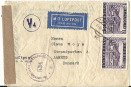 Österreich 1947, MeF Paar 1 S. Auf Luftpost Zensur Brief V. Wien N. Dänemark. - Brieven En Documenten